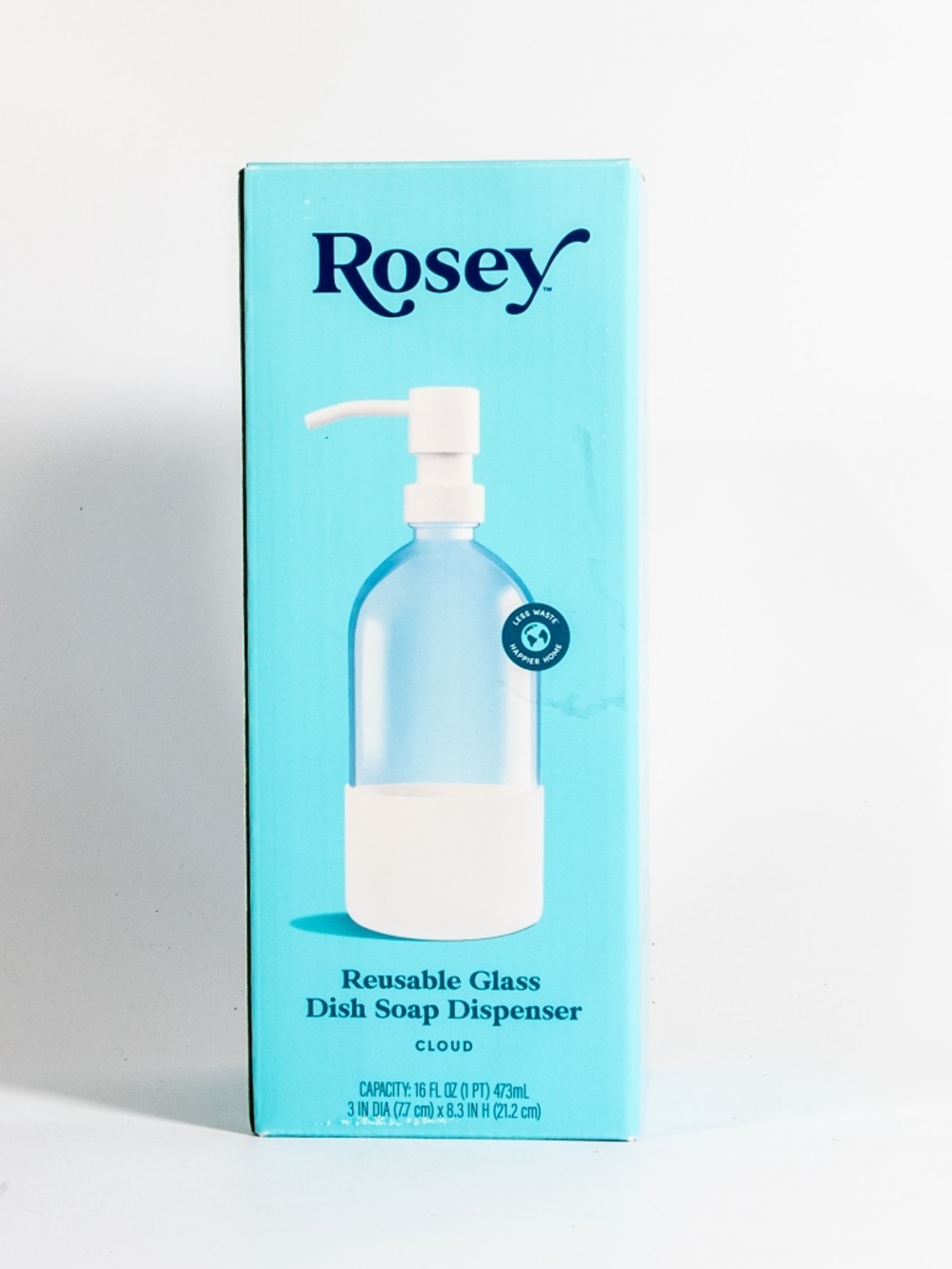 Rosey by Thrive Market, Reusable Glass Dish Soap Dispenser in Cloud NIB